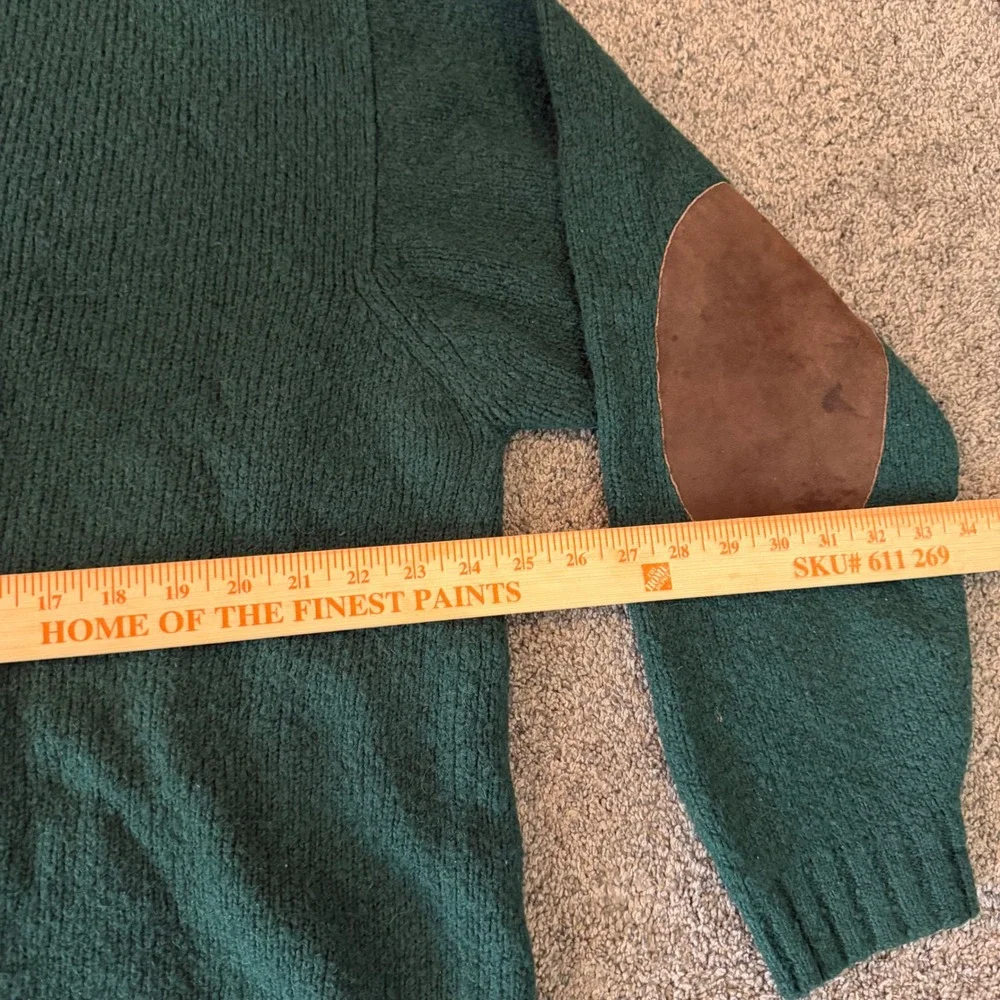 Polo Ralph Lauren Mens XL Green Wool Alpaca V-Neck Sweater Suede Elbow Patches